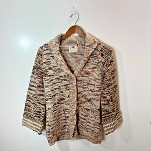 VTG Demoiselle Womens Wool Cardigan Sweater Sz M Marled Pockets Preppy‎ Academia